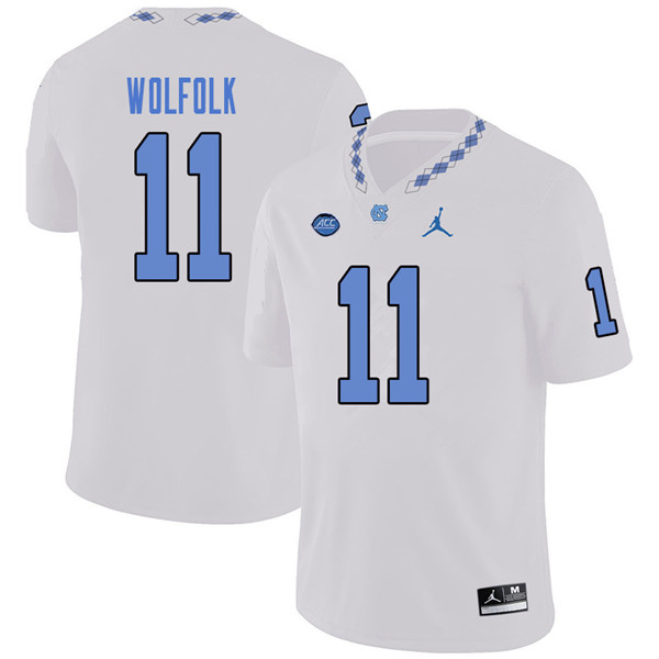 Jordan Brand Men #11 Myles Wolfolk North Carolina Tar Heels College Football Jerseys Sale-White - Click Image to Close